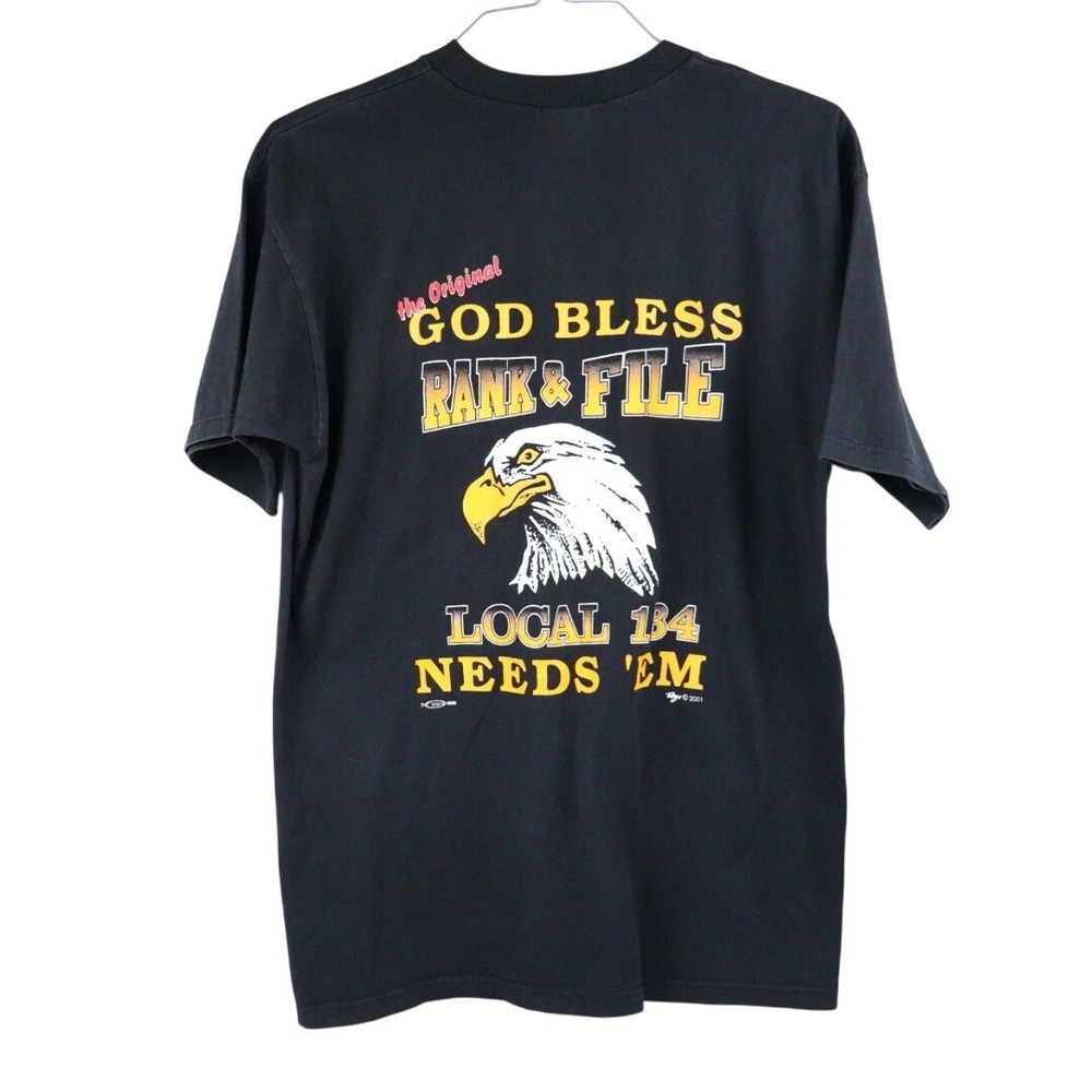 VTG 2001 IBEW Local 134 Rank & File Union Pocket T-Shirt B.H. Eagle Size Large